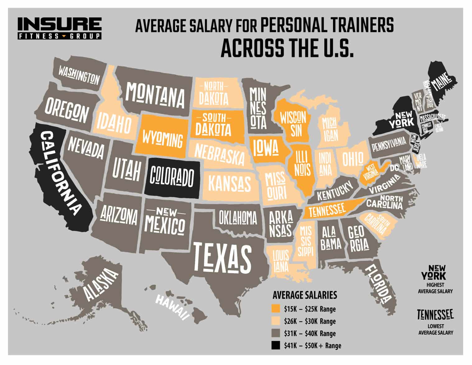 Map of Average Personal Trainer Salary