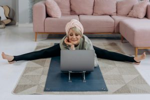 smiling woman stretching