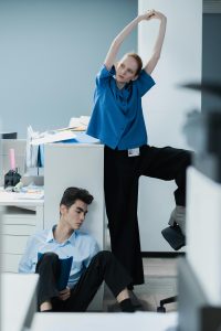 woman standing and stretching