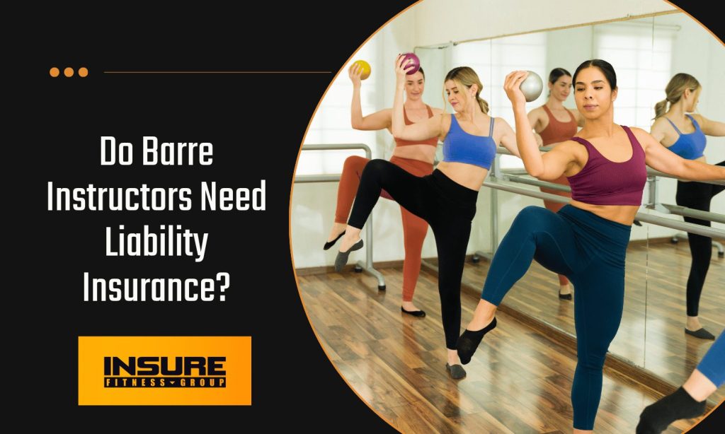 Woman in a group barre class performing exercise