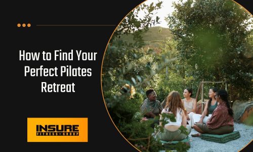 Participants at a Pilates retreat gathered in a tranquil outdoor setting.